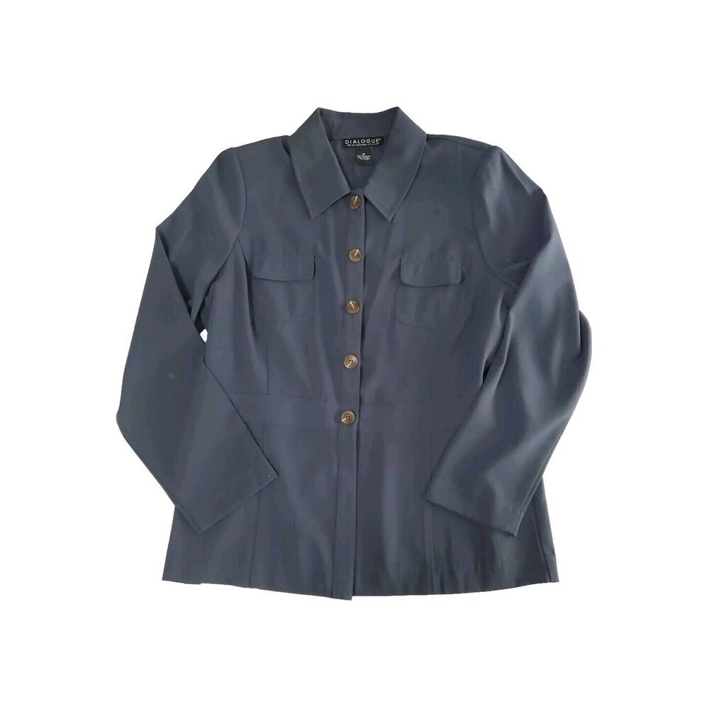 Dialogue Women's Button Up Blouse Blue Size 14 Polyester Blend Stretch Pockets